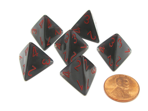 Velvet 18mm 4 Sided D4 Chessex Dice, 6 Pieces - Black with Red