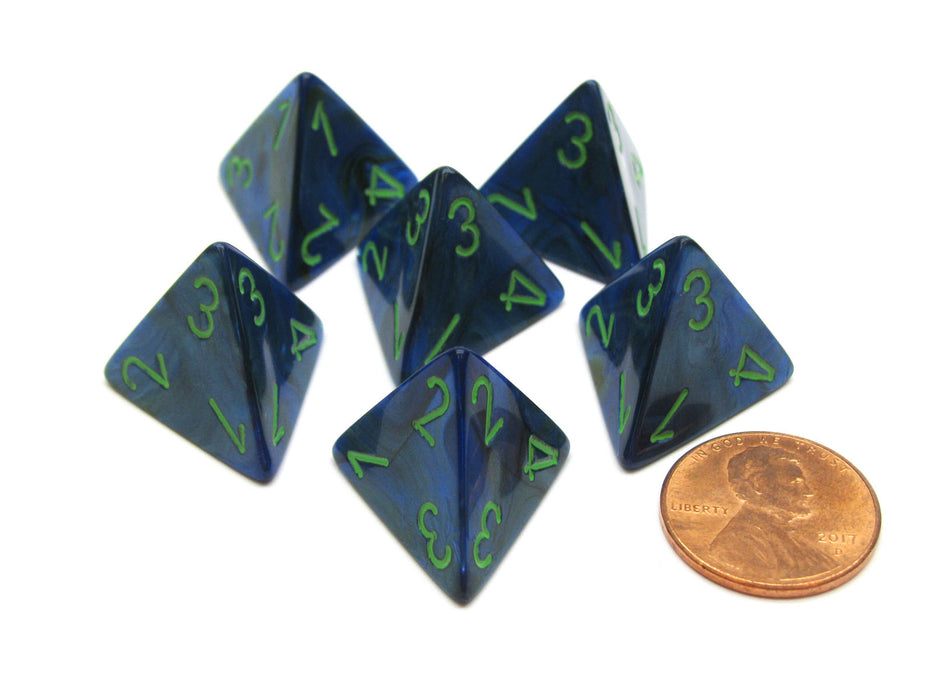 Lustrous 18mm 4 Sided D4 Chessex Dice, 6 Pieces - Dark Blue with Green