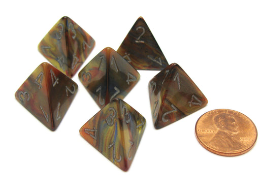 Lustrous 18mm 4 Sided D4 Chessex Dice, 6 Pieces - Gold with Silver