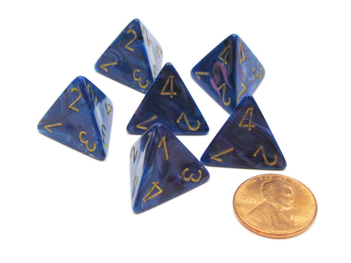 Lustrous 18mm 4 Sided D4 Chessex Dice, 6 Pieces - Purple with Gold