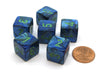 Lustrous 15mm 6-Sided D6 Numbered Chessex Dice, 6 Pieces - Dark Blue with Green
