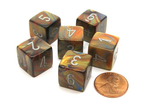Lustrous 15mm 6-Sided D6 Numbered Chessex Dice, 6 Pieces - Gold with Silver