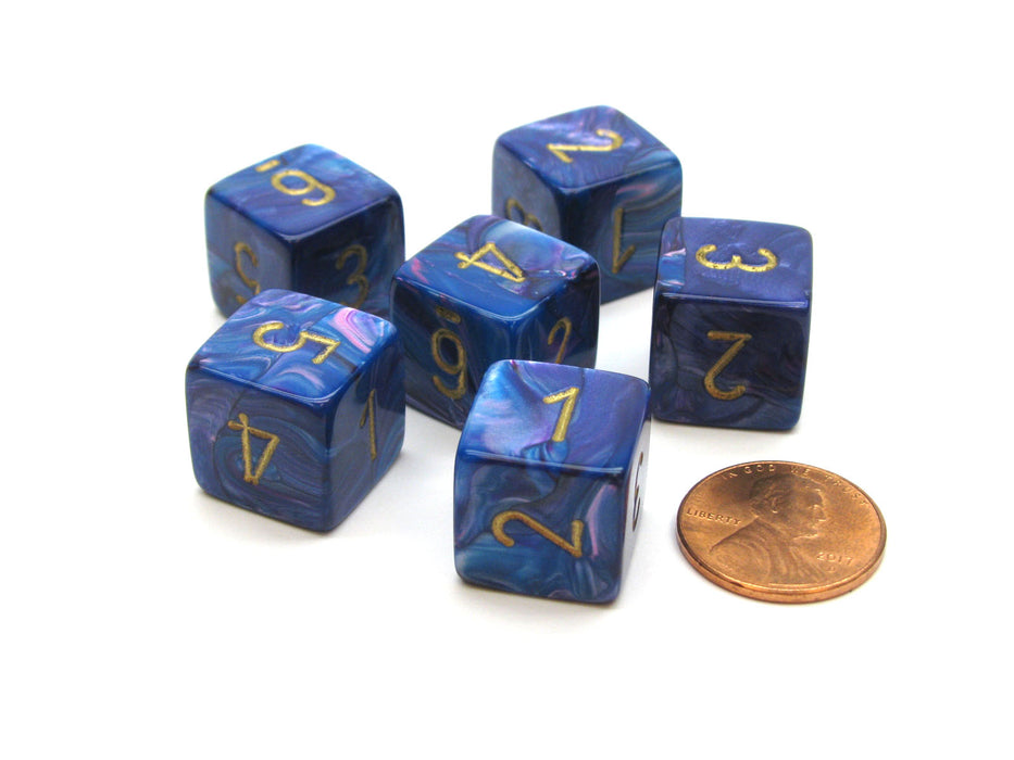 Lustrous 15mm 6-Sided D6 Numbered Chessex Dice, 6 Pieces - Purple with Gold