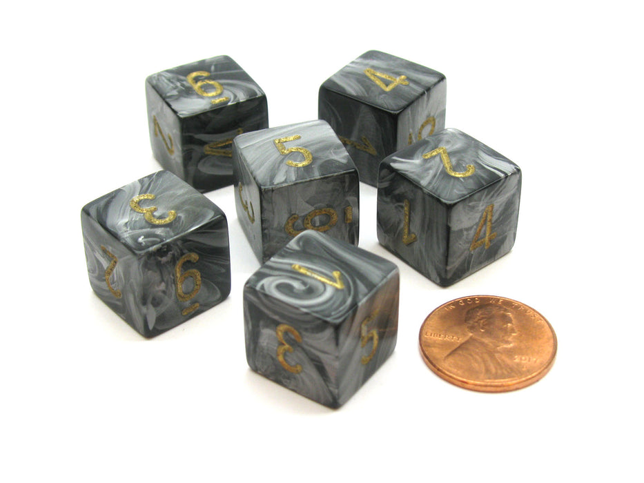 Lustrous 15mm 6-Sided D6 Numbered Chessex Dice, 6 Pieces - Black with Gold