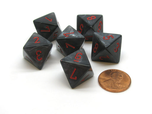Velvet 15mm 8 Sided D8 Chessex Dice, 6 Pieces - Black with Red