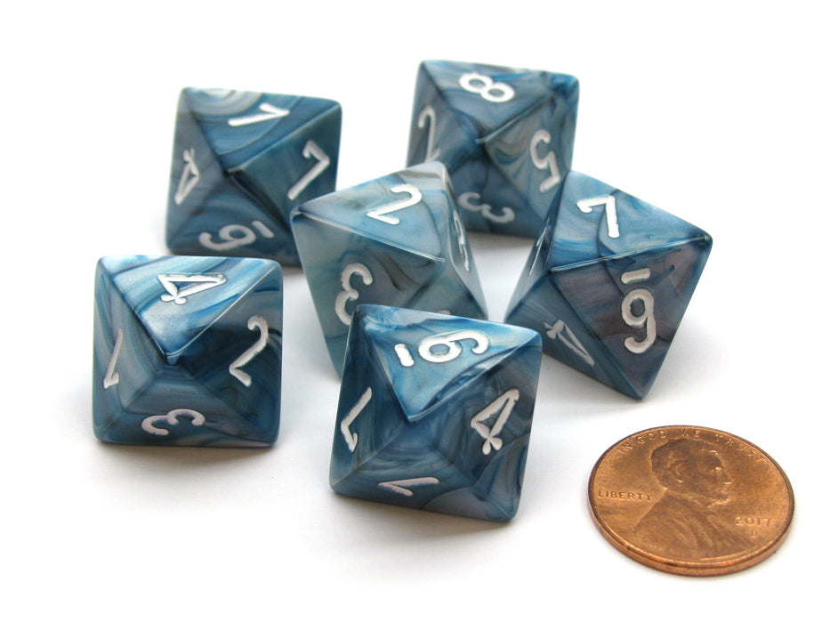 Lustrous 15mm 8 Sided D8 Chessex Dice, 6 Pieces - Slate with White