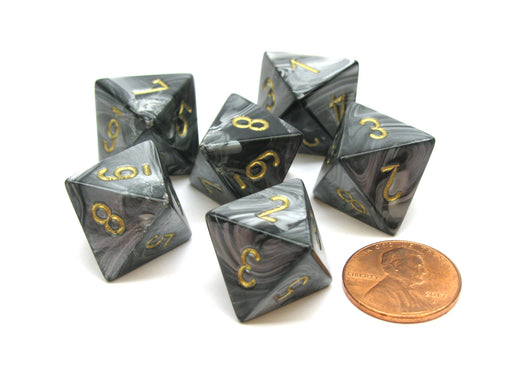 Lustrous 15mm 8 Sided D8 Chessex Dice, 6 Pieces - Black with Gold