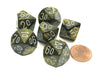 Leaf 16mm Tens D10 (00-90) Dice, 6 Pieces - Black Gold with Silver Numbers