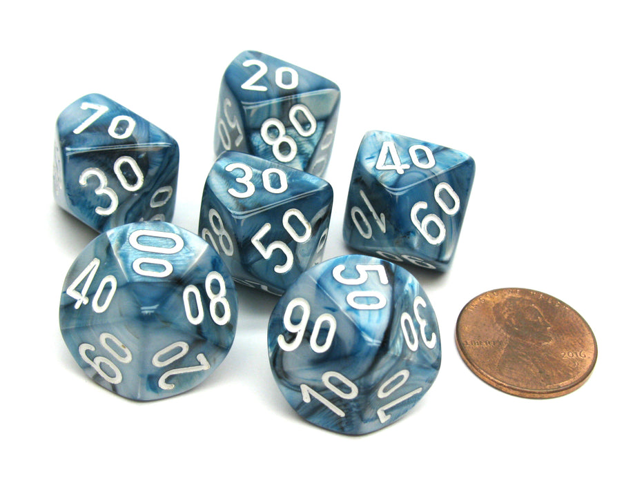 Lustrous 16mm Tens D10 (00-90) Chessex Dice, 6 Pieces - Slate with White Numbers