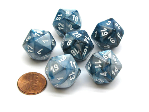 Lustrous 20 Sided D20 Chessex Dice, 6 Pieces - Slate with White Numbers