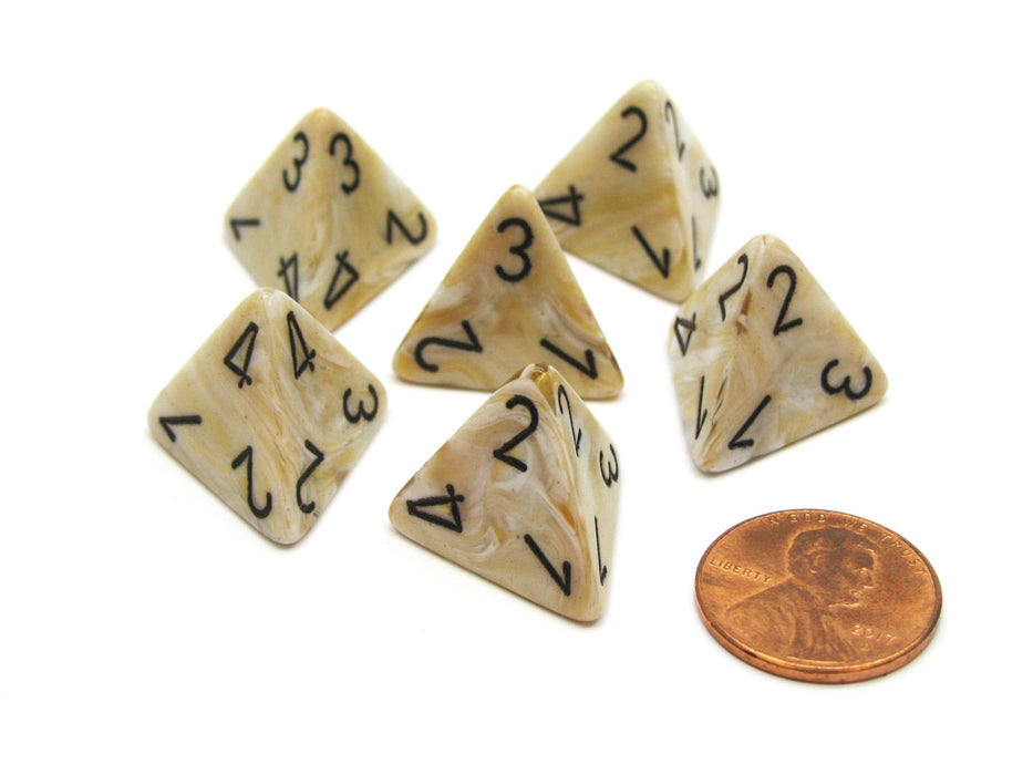Marble 18mm 4 Sided D4 Chessex Dice, 6 Pieces - Ivory with Black