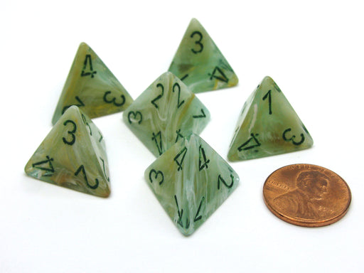 Marble 18mm 4 Sided D4 Chessex Dice, 6 Pieces - Green with Dark Green