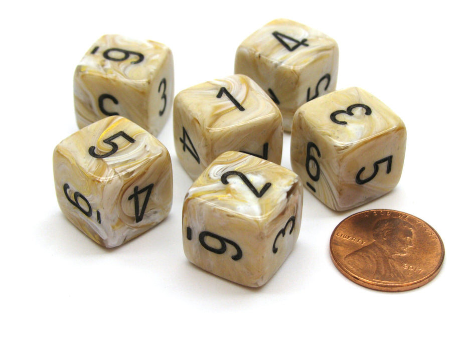 Marble 15mm 6-Sided D6 Numbered Chessex Dice, 6 Pieces - Ivory with Black