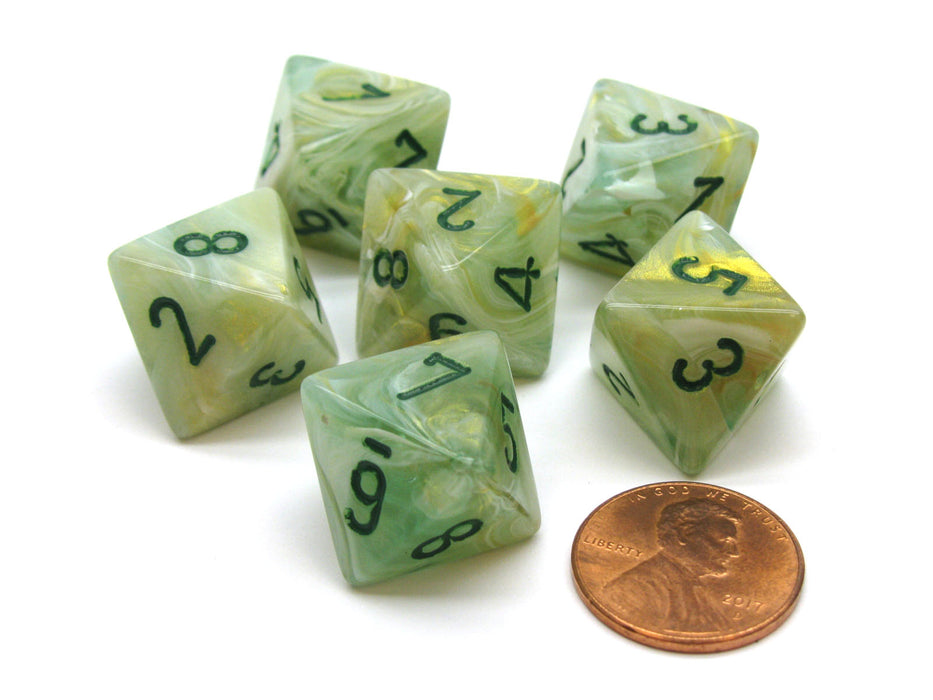 Marble 15mm 8 Sided D8 Chessex Dice, 6 Pieces - Green with Dark Green