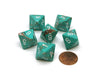 Marble 15mm 8 Sided D8 Chessex Dice, 6 Pieces - Oxi-Copper with White Numbers