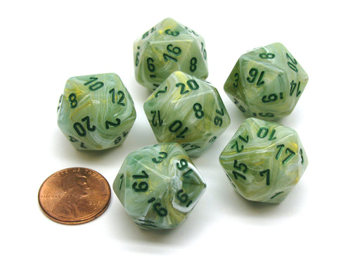 Marble 20 Sided D20 Chessex Dice, 6 Pieces - Green with Dark Green Numbers