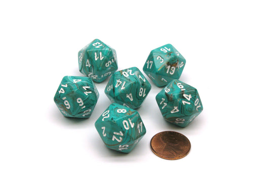 Marble 20 Sided D20 Chessex Dice, 6 Pieces - Oxi-Copper with White Numbers