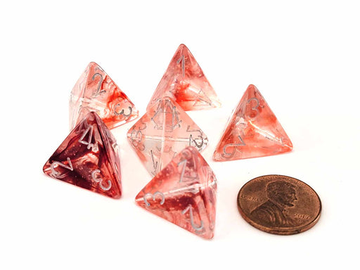 Luminary Nebula 18mm D4 Chessex Dice, 6 Pieces - Red with Silver Numbers