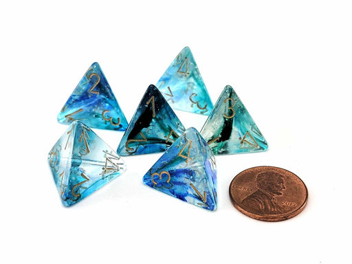 Luminary Nebula 18mm D4 Chessex Dice, 6 Pieces - Oceanic with Gold Numbers
