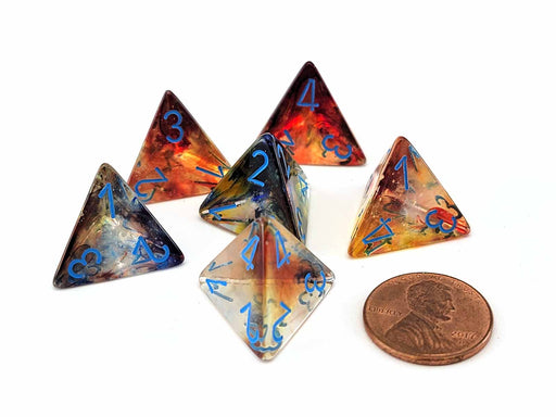 Luminary Nebula 18mm D4 Chessex Dice, 6 Pieces - Primary with Blue Numbers