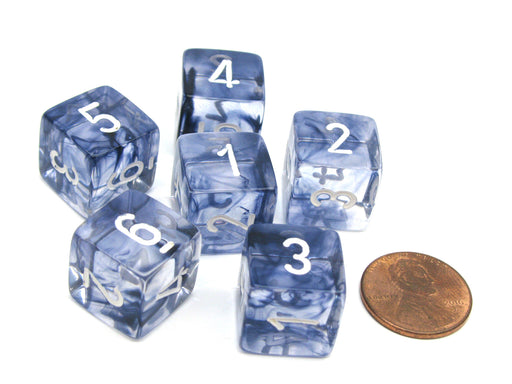 Nebula 15mm D6 Polyhedral Chessex Dice, 6 Pieces - Black with White Numbers
