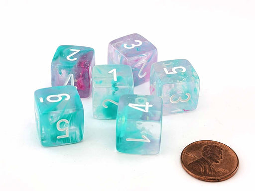 Luminary Nebula 15mm D6 Chessex Dice, 6 Pieces - Wisteria with White Numbers
