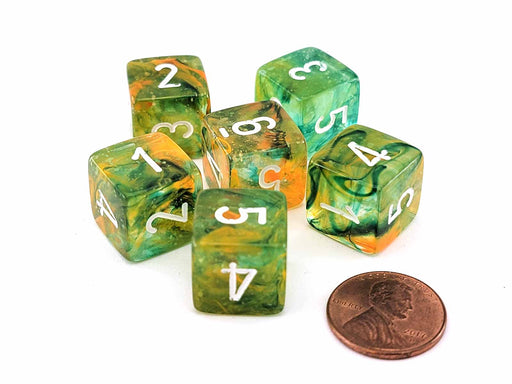 Luminary Nebula 15mm D6 Chessex Dice, 6 Pieces - Spring with White Numbers