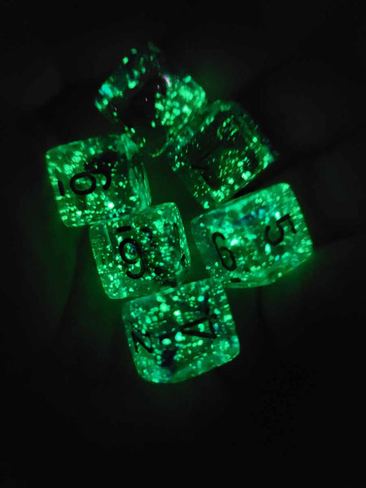 Luminary Nebula 15mm D6 Chessex Dice, 6 Pieces - Oceanic with Gold Numbers