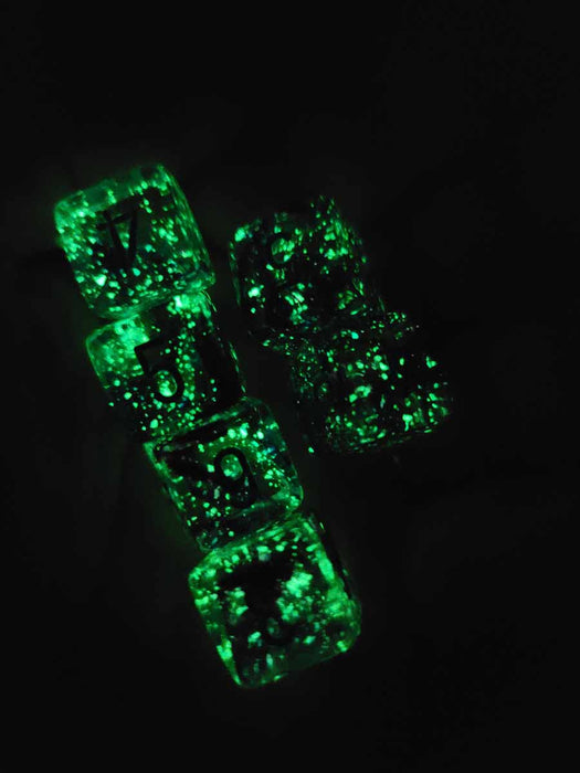 Luminary Nebula 15mm D6 Chessex Dice, 6 Pieces - Nocturnal with Blue Numbers