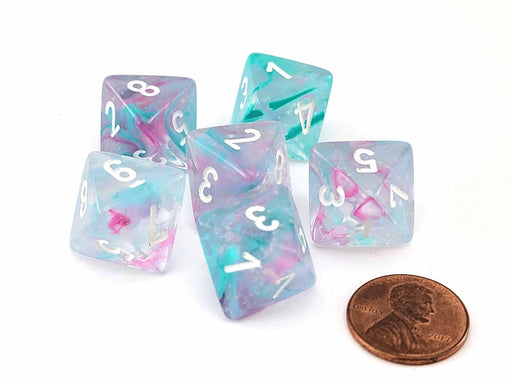 Luminary Nebula 15mm D8 Chessex Dice, 6 Pieces - Wisteria with White Numbers