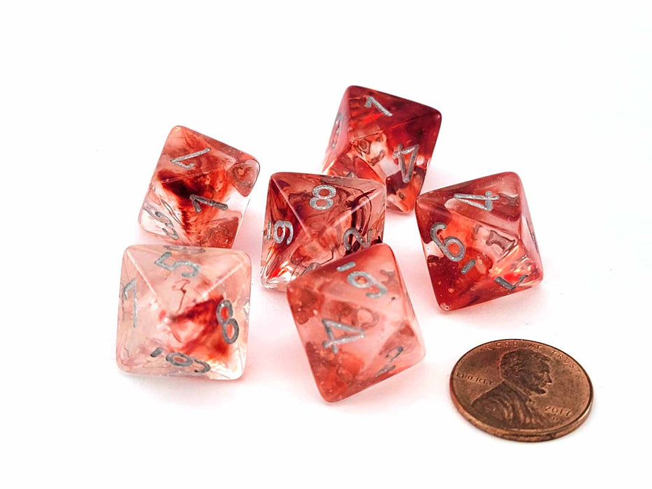 Luminary Nebula 15mm D8 Chessex Dice, 6 Pieces - Red with Silver Numbers