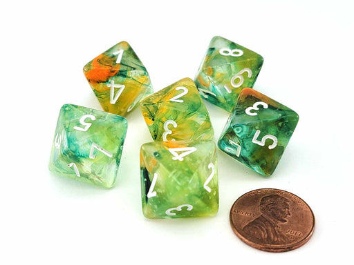 Luminary Nebula 15mm D8 Chessex Dice, 6 Pieces - Spring with White Numbers