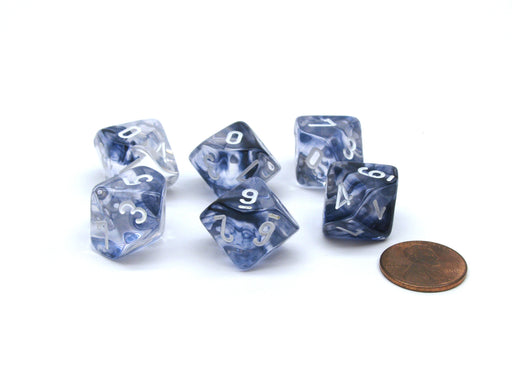 Nebula 16mm D10 (0-9) Chessex Dice, 6 Pieces - Black with White Numbers