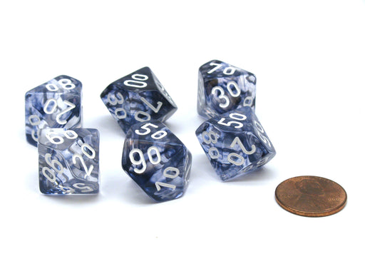 Nebula 16mm Tens D10 (00-90) Chessex Dice, 6 Pieces - Black with White Numbers
