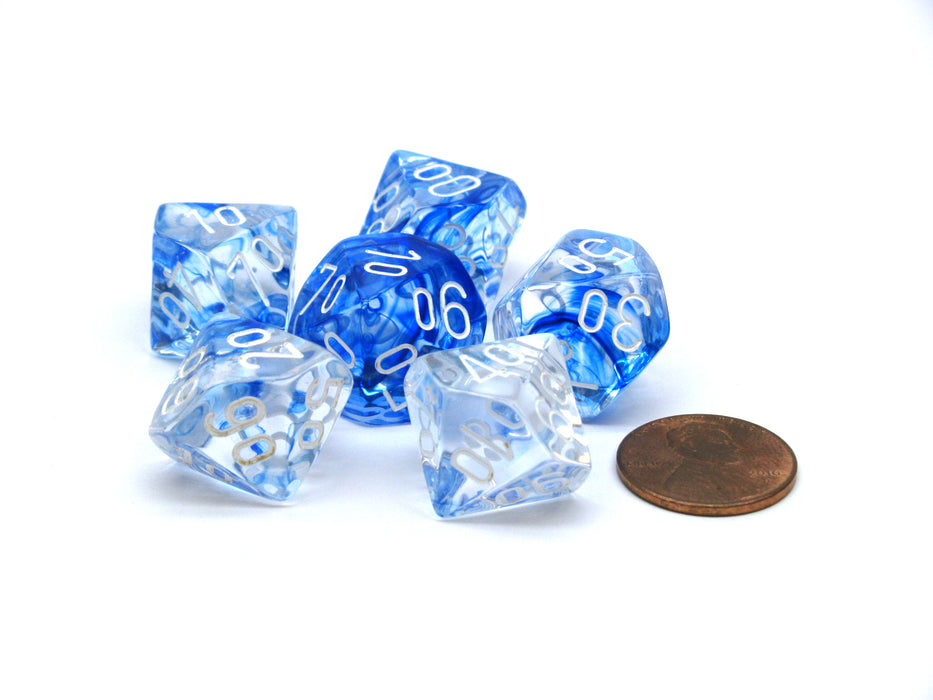 Nebula 16mm Tens D10 (00-90) Dice, 6 Pieces - Dark Blue with White Numbers