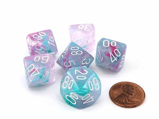 Luminary Nebula 16mm Tens D10 Percentile Dice, 6 Pieces - Wisteria with White