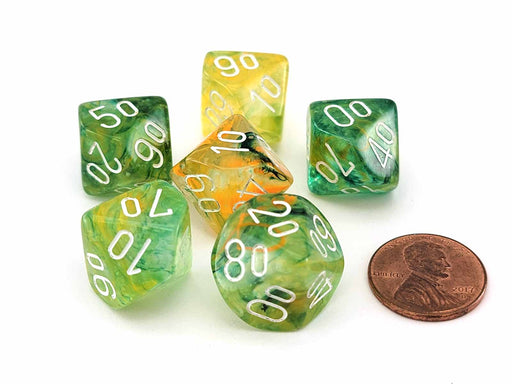 Luminary Nebula 16mm Tens D10 (00-90) Dice, 6 Pieces - Spring with White