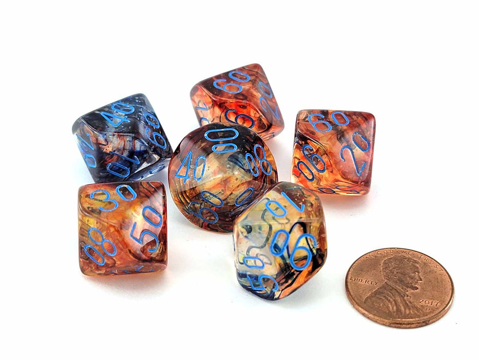 Luminary Nebula 16mm Tens D10 (00-90) Dice, 6 Pieces - Primary with Blue