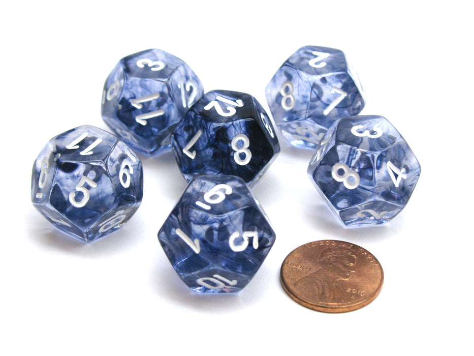 Nebula 18mm 12 Sided D12 Chessex Dice, 6 Pieces - Black with White