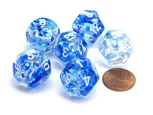 Nebula 18mm 12 Sided D12 Chessex Dice, 6 Pieces - Dark Blue with White