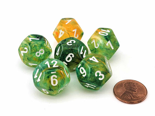 Luminary Nebula 18mm D12 Chessex Dice, 6 Pieces - Spring with White Numbers