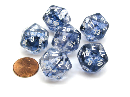 Nebula 20 Sided D20 Chessex Dice, 6 Pieces - Black with White Numbers