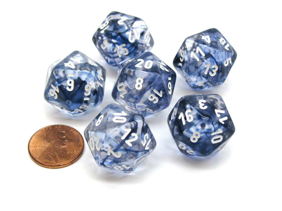 Nebula 20 Sided D20 Chessex Dice, 6 Pieces - Black with White Numbers