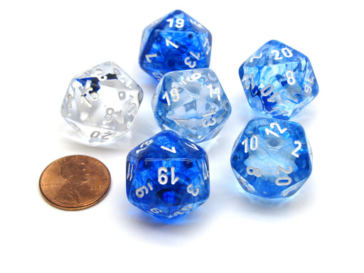 Nebula 20 Sided D20 Chessex Dice, 6 Pieces - Dark Blue with White Numbers