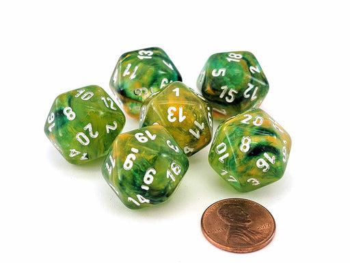 Luminary Nebula 20mm D20 Chessex Dice, 6 Pieces - Spring with White Numbers