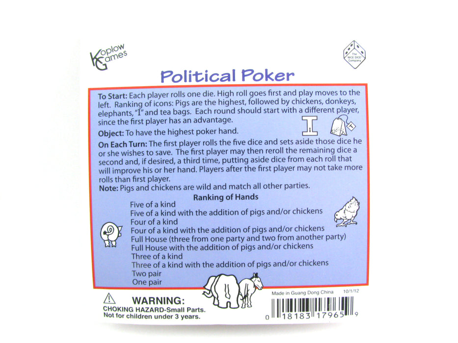 Political Poker "The Great American Crap Shoot" Dice Game 5 Piece Set