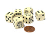Set of 6 Hedgehog 16mm D6 Round Edged Animal Dice - Ivory with Black Pips