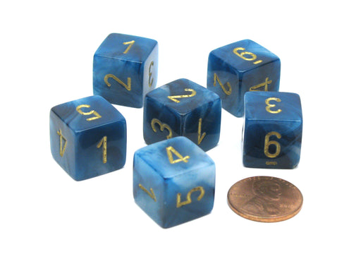 Phantom 15mm D6 Polyhedral Chessex Dice, 6 Pieces - Teal with Gold Numbers