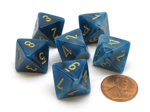 Phantom 15mm 8 Sided D8 Chessex Dice, 6 Pieces - Teal with Gold