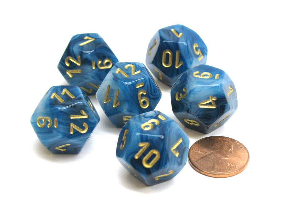 Phantom 18mm 12 Sided D12 Chessex Dice, 6 Pieces - Teal with Gold